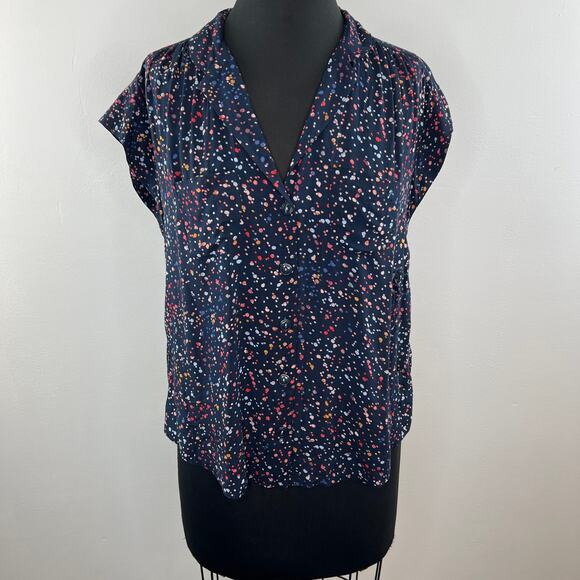 Anthropologie MAEVE Navy Confetti Print Cap Sleeve V-Neck Button-Down Size S - Picture 2 of 9